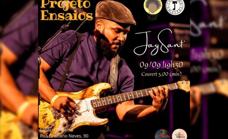 Arte de divulgação do evento mostra Jaysant usando uma camiseta roxa e segurando um baixo