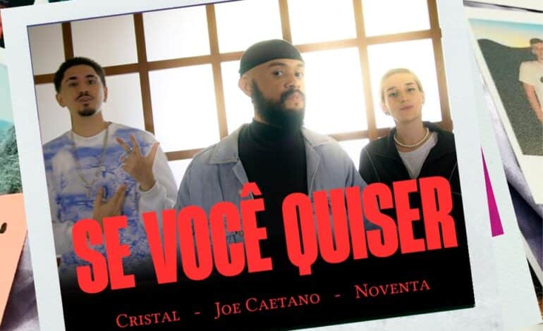 Foto mostra os artistas capixabas Joe, Noventa e Cristal, em uma foto estilo polaroid